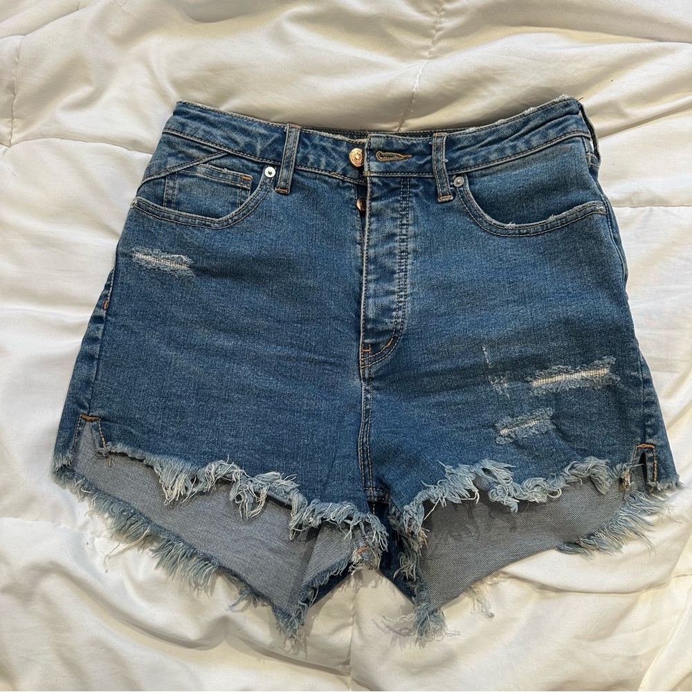 We The Free Blue Distressed Jean Shorts